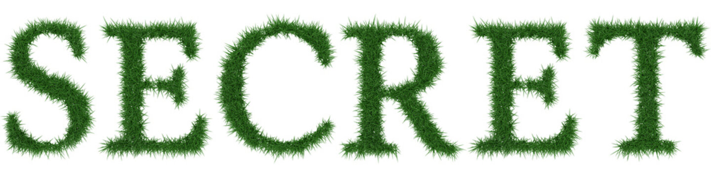 Secret - 3D rendering fresh Grass letters isolated on whhite background.