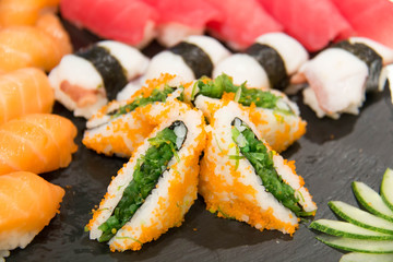 Sushi served on plate Japanese foodi