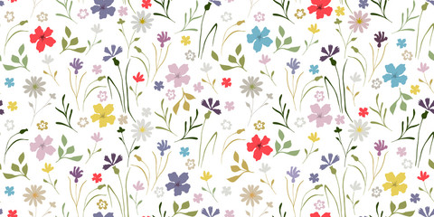 Cute pattern in small flowers. Floral seamless background for fabric, wallpaper, wrapping, paper. - obrazy, fototapety, plakaty