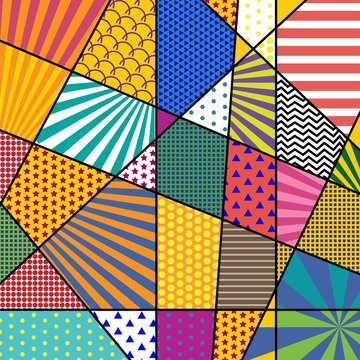 Colorful Trendy Geometric Flat Elements Of Pattern Memphis. Pop Art Style Texture. Modern Abstract Design Poster And Cover Template