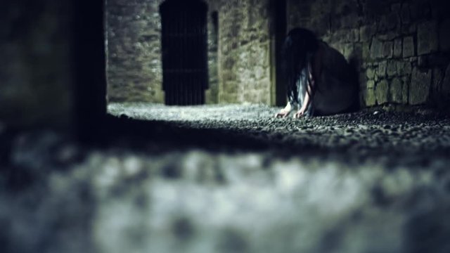 4k Horror Psycho Woman Crawling Evil at Camera