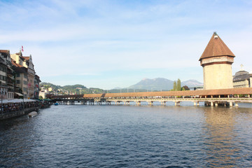 Historic city center of Lucerne. Swiss landmark - May 28, 2017 : Lucerne During the high season of Switzerland, so many tourists travel a lot. To find the beauty.