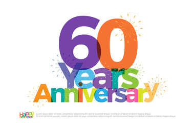 60 years anniversary celebration colorful logo with fireworks on white background. 60th anniversary logotype template design for banner, poster, card vector illustrator
