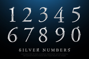 Set of Elegant Silver Colored Metal Chrome numbers. silver numbers 1, 2, 3, 4, 5, 6, 7, 8, 9, 10, logo design
