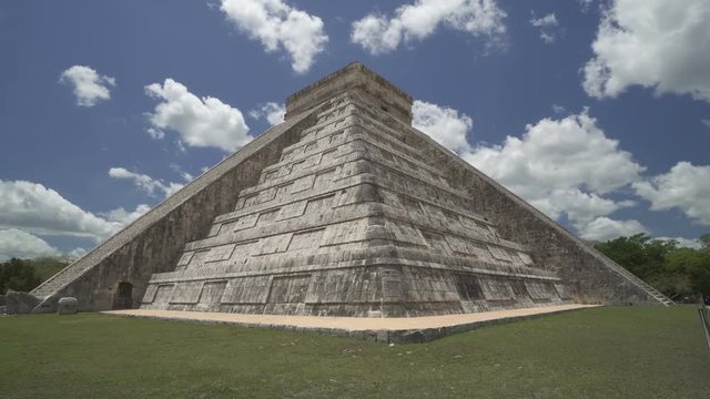 High maya pyramid of Kukulkan in Mexico. Ancient architecture symbol at summer cloudy day
