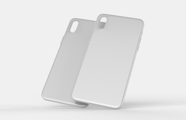 Blank white smart phone mobile back cover or case for design template mock up design. 3d illustration