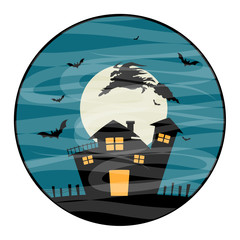 Witch Flying Over the House Vector Illustration