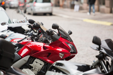 Fototapeta na wymiar A row of motorcycles on a city street