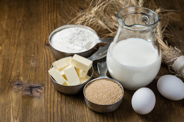 Baking ingredients in measuring cups
