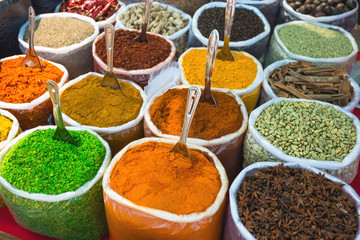 Sale of spices in the markets of India