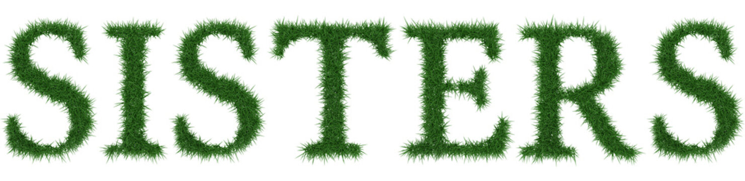 Sisters - 3D rendering fresh Grass letters isolated on whhite background.