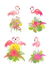 Beautiful design collection with exotic floral bouquets and flamingo