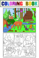 Forest Landscape with animals coloring vector for adults