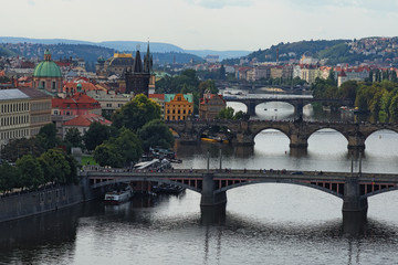 Fototapeta na wymiar Scenic view of historical center of Prague, buildings and landmarks of old town and bridges on the Vltava river Prague,Czech Rapublic
