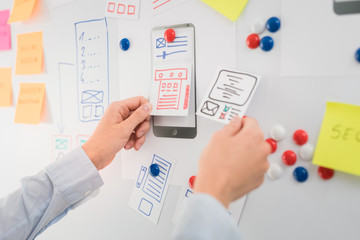 Obraz premium Designer drawing website ux app development.