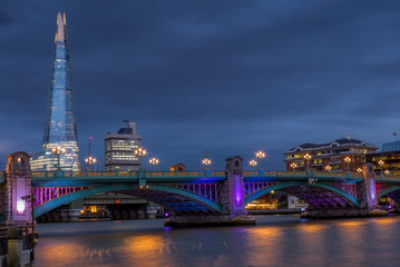 Colorful lights on the Southwalk bridge in London at night - 3