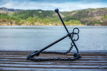 An anchor near the sea in the fjord of Bergen in Norway - 2