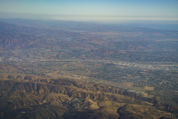 Aerial view of Yorba Linda, view from window seat in an airplane