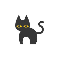 Simple black cat for halloween icon or use as logo