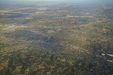 Aerial view of Brea, view from window seat in an airplane