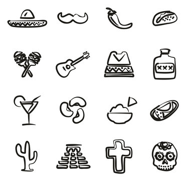 Mexican Culture  Icons Freehand