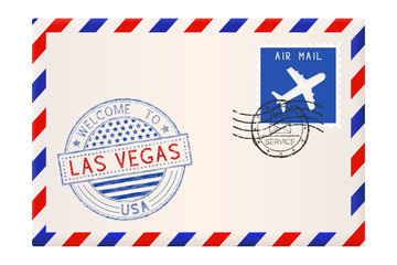 Envelope with Las Vegas Italy stamp. International mail postage with postmark and stamps