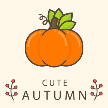 cartoon cute pumpkin with leaves vector