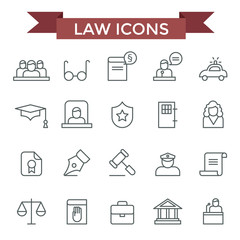 Law icons, thin line flat design