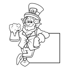 Leprechaun Character Standing with Blank Banner