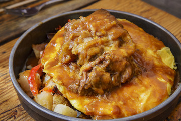 Grill beef rib with fried egg