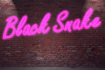 Leuchtreklame Black Snake an Ziegelsteinmauer