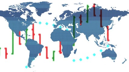 forex stock market chart and HUD earth map on background - new quality financial business animated dynamic motion video footage - Powered by Adobe