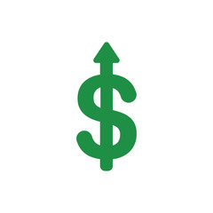 Flat design style vector concept of dollar symbol icon with arrow pointing up on white
