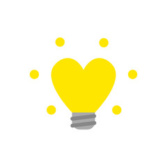 Flat design style vector concept of glowing heart-shaped light bulb icon on white
