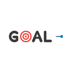 Flat design style vector concept of goal text with bulls eye and dart icon on white