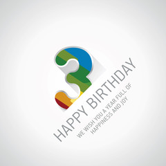 Happy 3rd Birthday color design greeting card