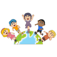 Children and earth cartoon