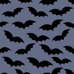 Halloween seamless doodle hand drawn pattern swarm of black bat