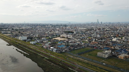 Fototapeta na wymiar 大和川から空撮～大阪市を望む～