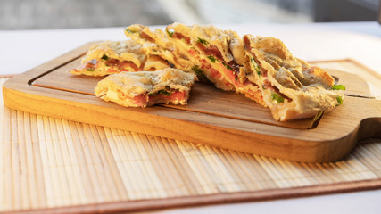 Pizza; assorted Italian appetizer bruschetta