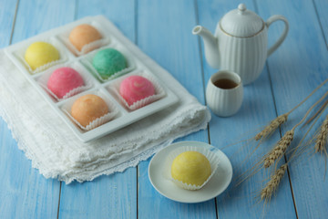 Chinese - Thai dessert Made from flour to Baking heat Mashed golden beans stuffed with salted egg yolk,Chinese festival , Traditional delicious cake in asia.
