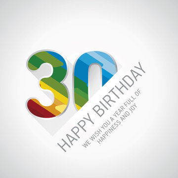 Happy 30th Birthday color design greeting card