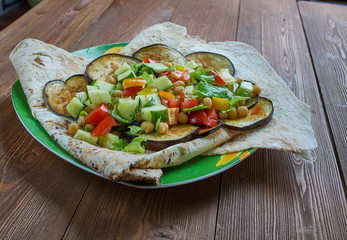 Mediterranean chickpea salad with za’atar and eggplant