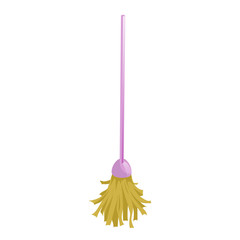 Cartoon house and apartment cleaning service icon. Old looking pink wet mop. Simple colors and gradient vector illustration.