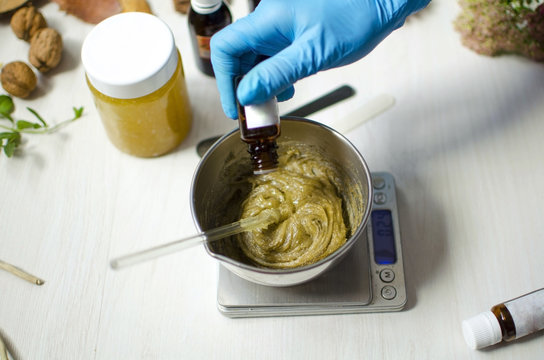 Natural cosmetics preparation. Tools for preparing of organic cosmetics. Moroccan baldi soap prepare body care