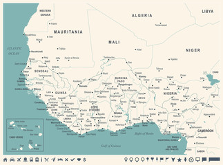 West Africa Map - Vintage Vector Illustration