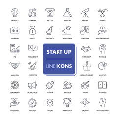 Line icons set. Start Up