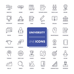 Line icons set. University