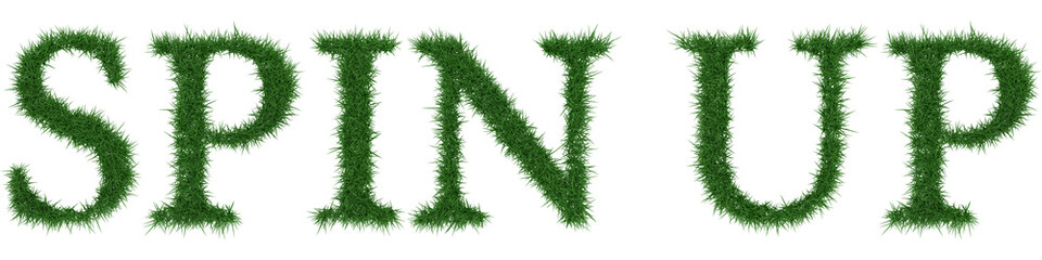 Spin Up - 3D rendering fresh Grass letters isolated on whhite background.