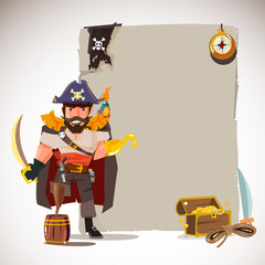  Pirate character with vintage paper for presentation - vector illustration